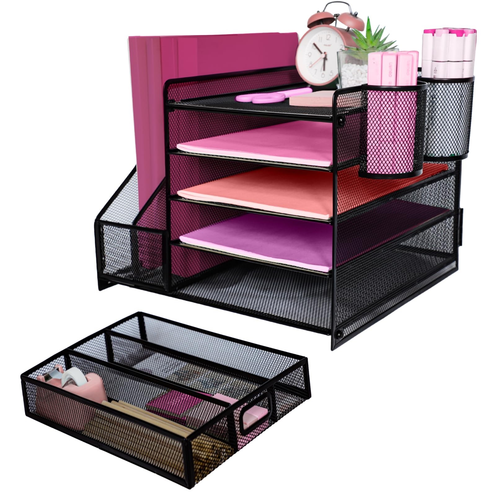 Desk Organizers and with File Holder, 5-Tier Letter Tray Organiser with Drawe...