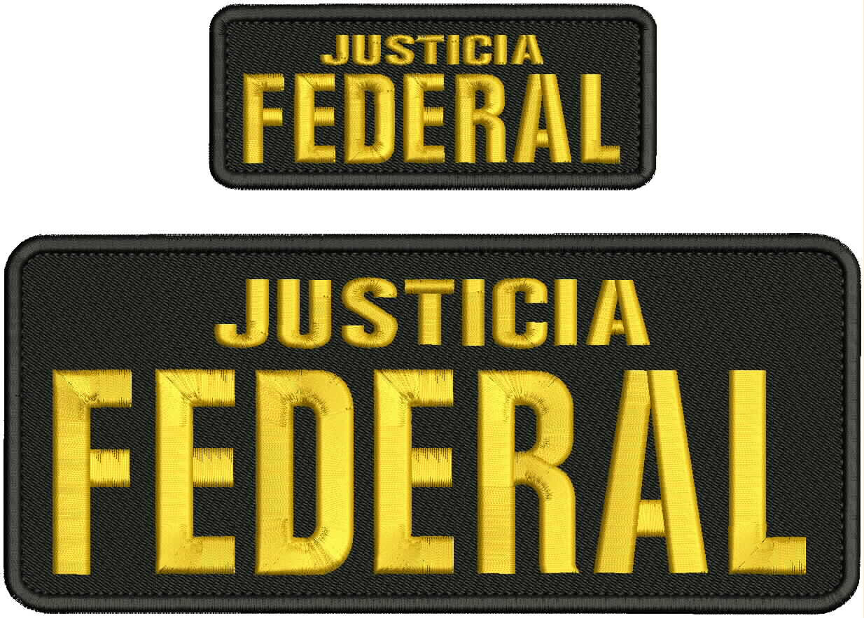 JUSTICIA F  EMBROIDERY PATCHES 4X10 & 2X5 VELCR@ ON BACK  GOLD ON BLACK