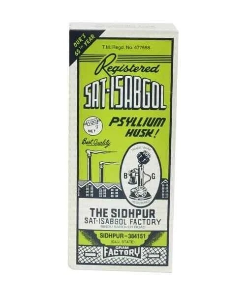 5x Sat-Isabgol Psyllium Husk Pure Constipation Diarrhoea 100 gm Each