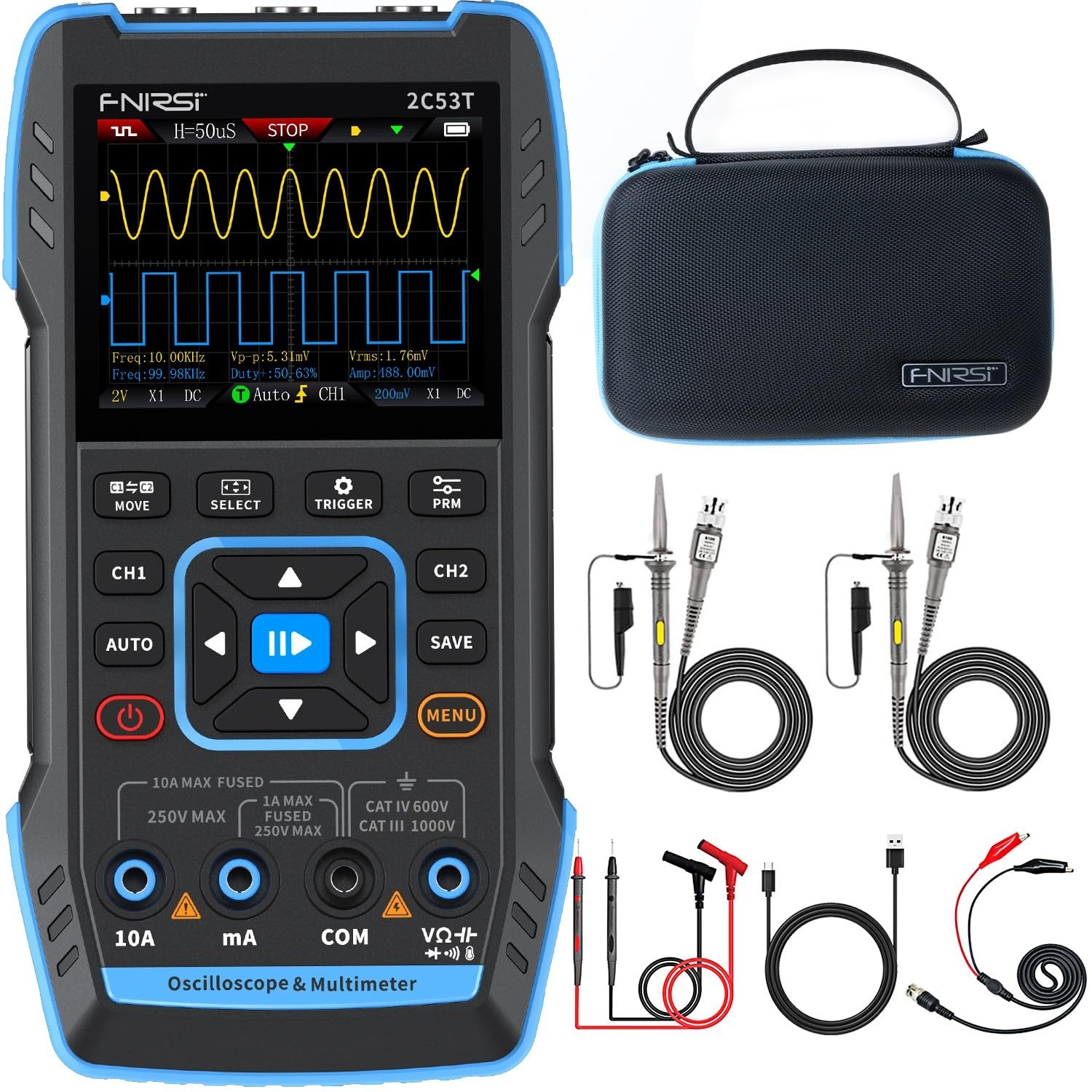 Compact 50MHz Oscilloscope Multimeter with Signal Generator