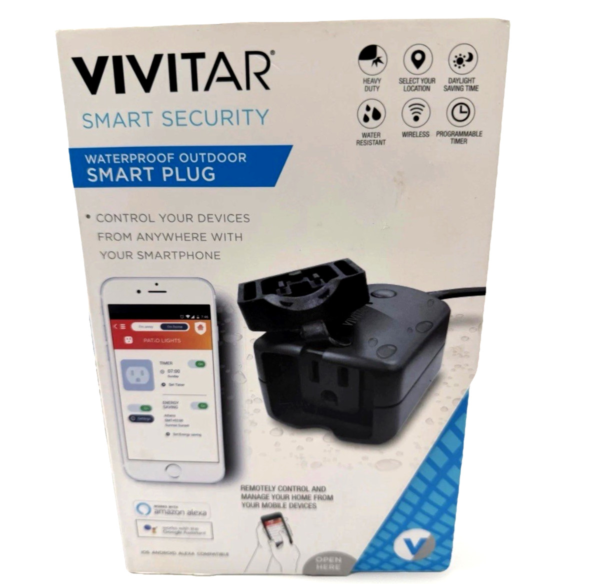 Vivitar Waterproof Outdoor Smart Plug  Alexa & Google Assistant HA-1011-WG