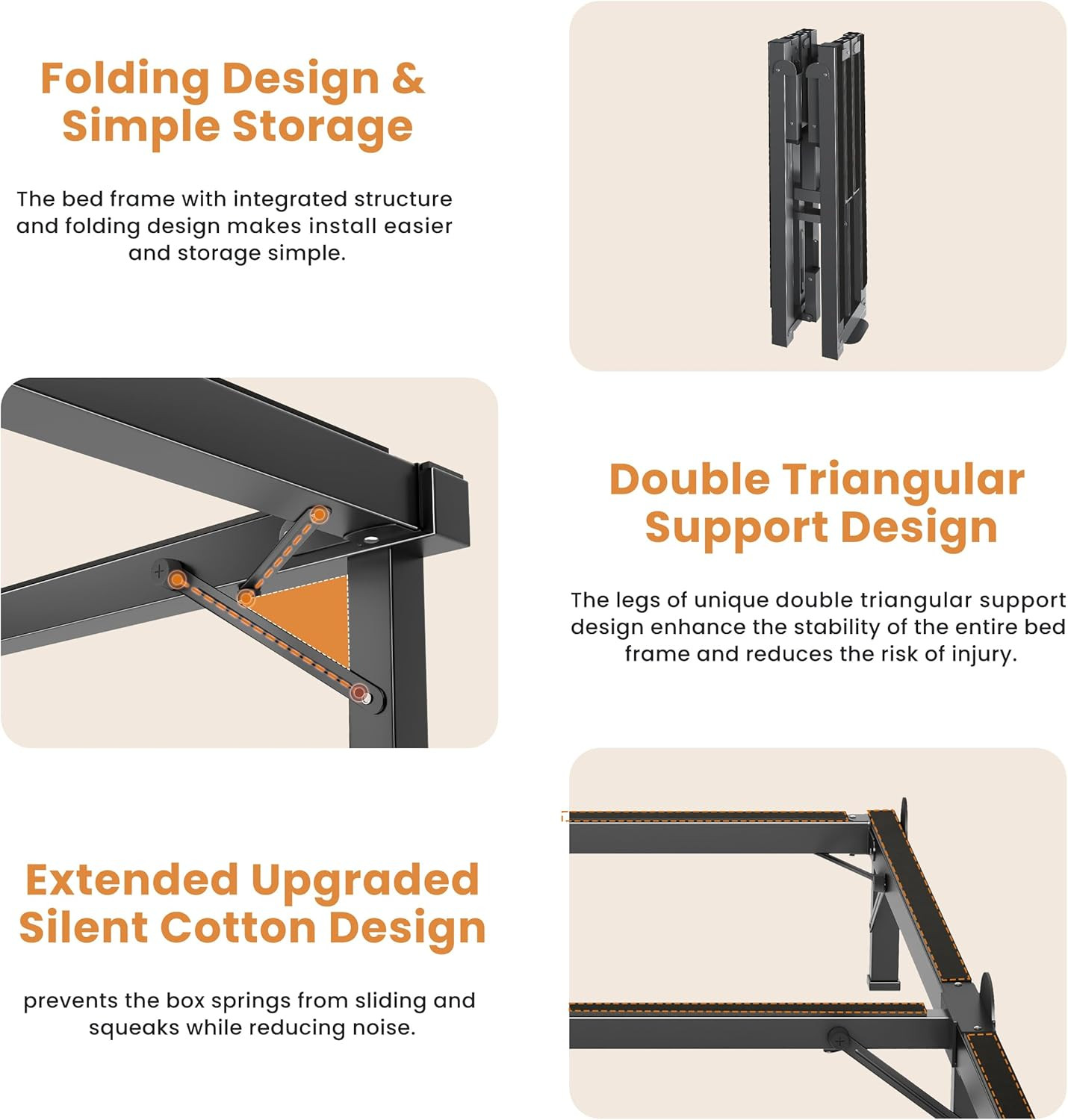 Metal Bed Frame Queen 8 Inches for Box Spring, 9-Legs Support Basics | Foldable