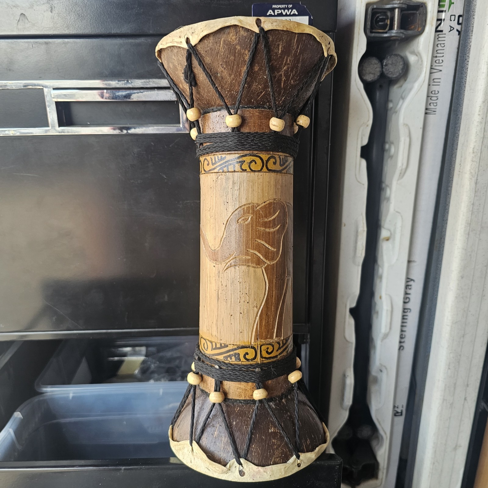 Handmade African Style Double Drum Tribal Decor Wood 13" Hanging