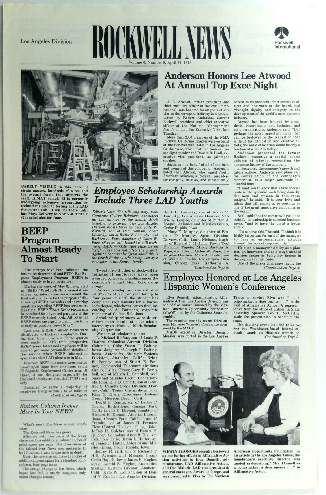 April 24 1978 Los Angeles Div. ROCKWELL INTERNATIONAL NEWS Employee Newsletter