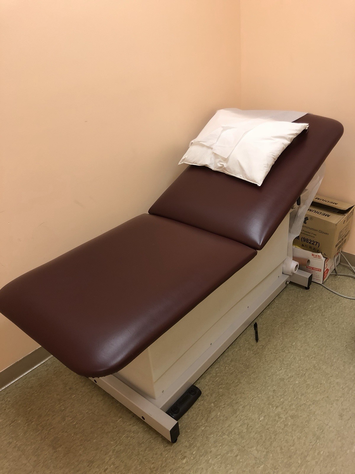 Adjustable Medical Examination Table, Brown Vinyl Upholstery