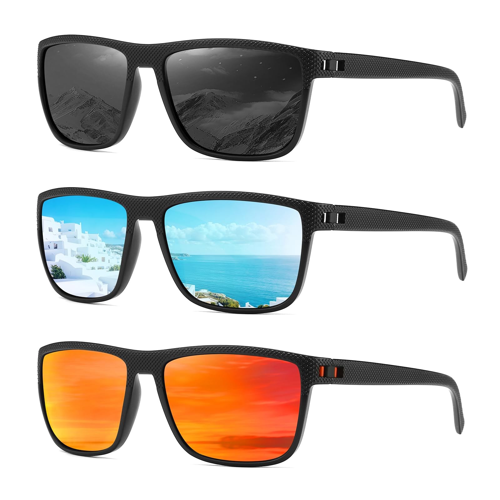 MASDUN Polarized Sunglasses for Men and Women Square Sun Black/Red/Blue