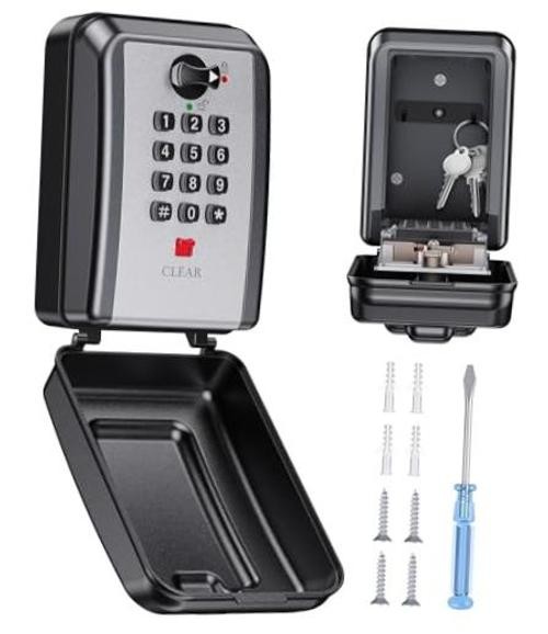 Wall-Mounted Key Lock Box, 12 Digit Combination Lock Box for Keys with Silver