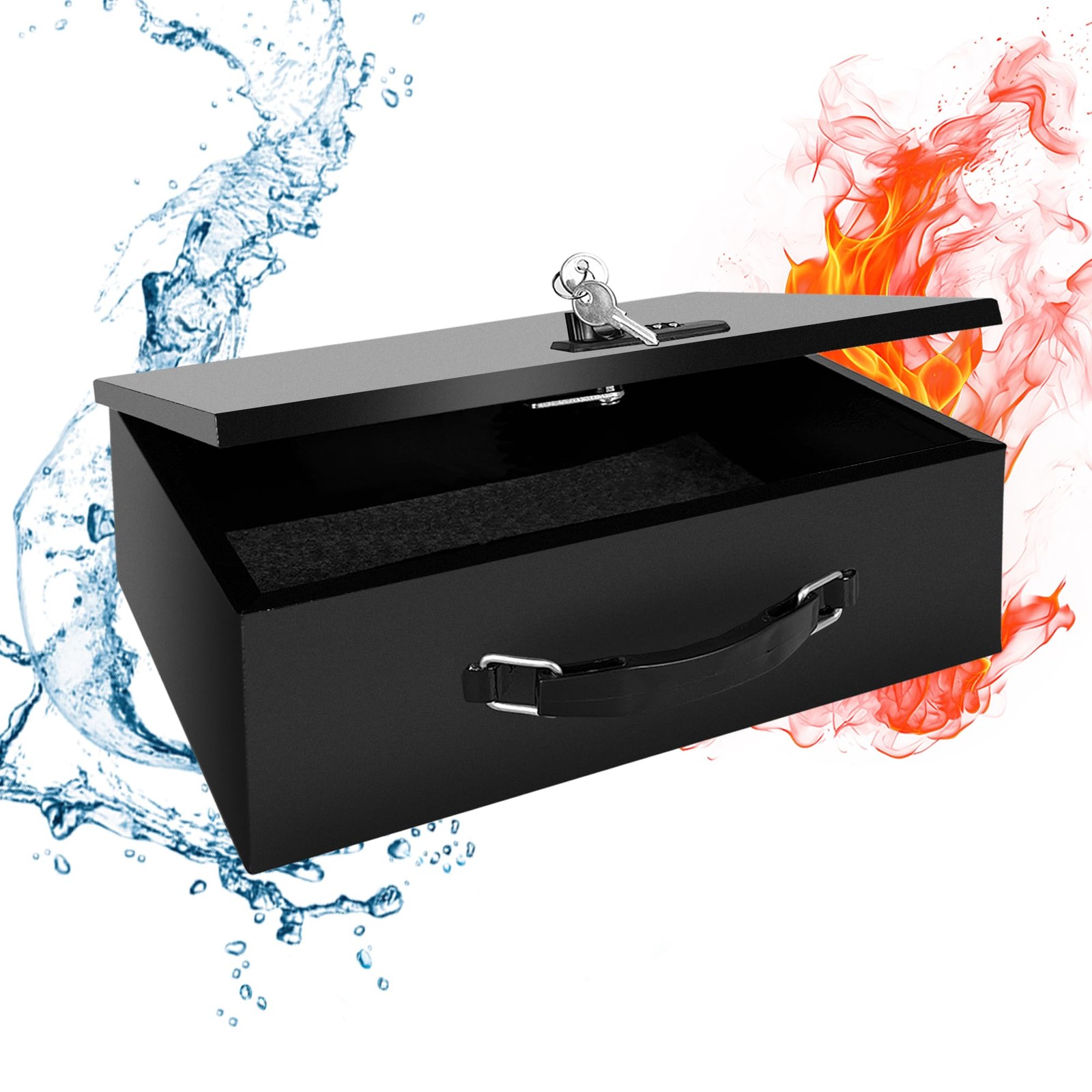 YIYITOOLS Fireproof Lock Box with Key and 8.5 x 12.8 x 4.1 inches, Black