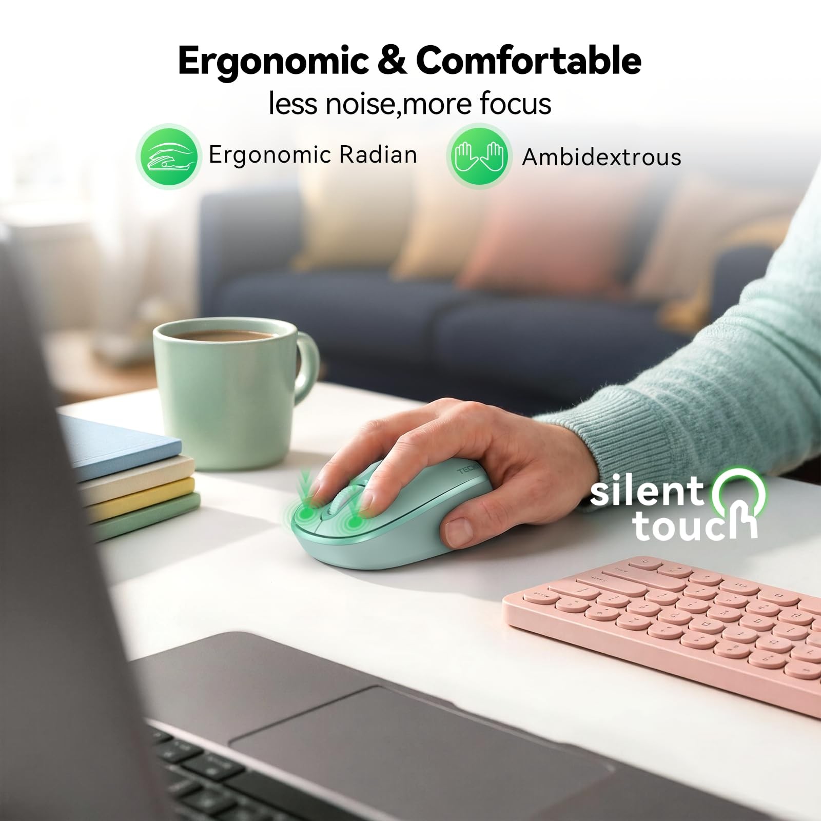 TECKNET Wireless Mouse for Laptop, 2.4G Quiet Computer Mouse with USB Receive...