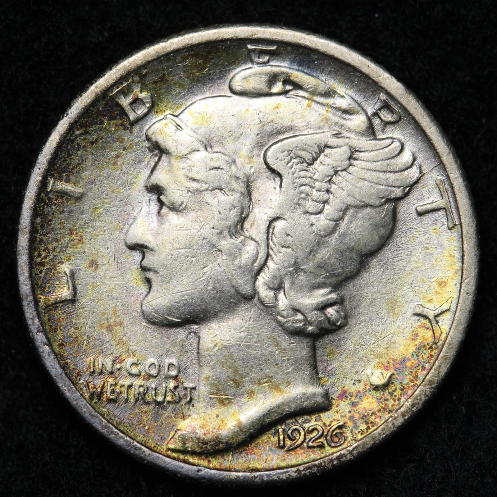 1926 Mercury Silver Dime AU TONED E243 QL