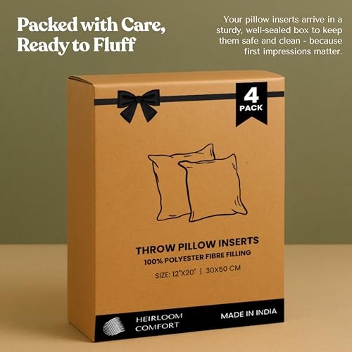 Rectangular Lumbar Pillow Inserts (Pack of 4, 12"x20", 12x20 Inch (Pack of 4)