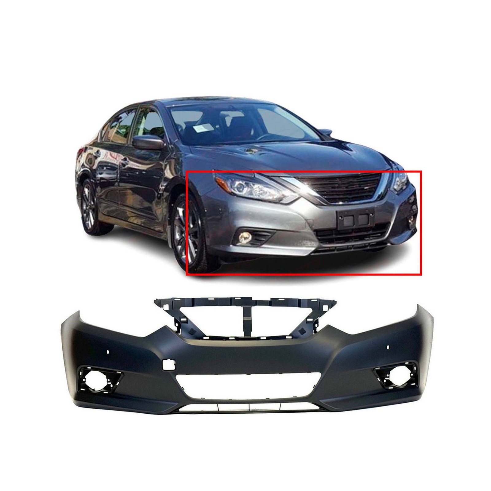 Primed Front Bumper Cover Fascia for 2016-2018 Nissan Altima w/ Park Ast