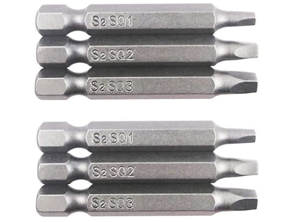 6 Pieces Square Screwdriver Bits, 1/4 inch Hex Shank S2 Steel Square SQ1 SQ2 ...