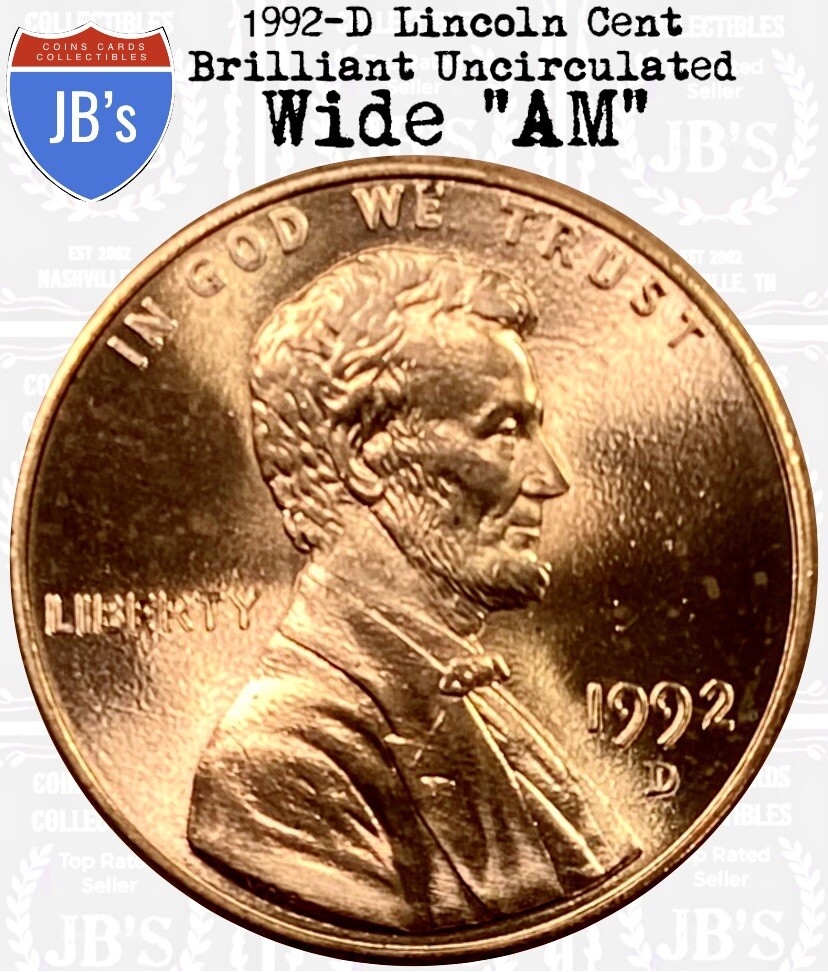 1992-D Lincoln Memorial Cent Penny 1c - Wide AM - Brilliant Uncirculated (BU)