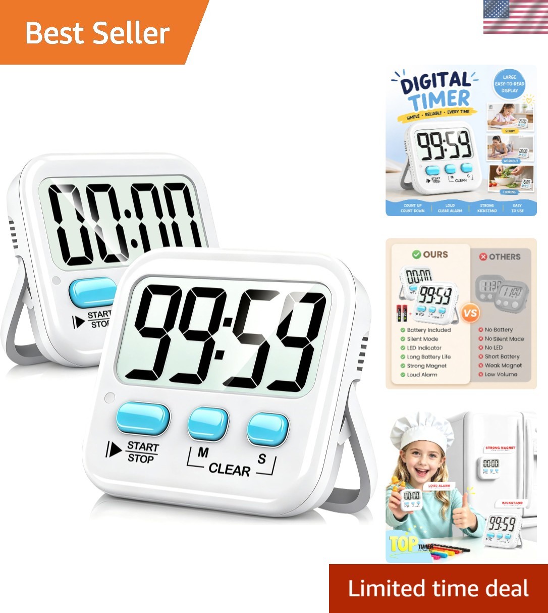 Versatile 2 Pack Countdown Timers with Loud Beep, Perfect for Home or Classroom