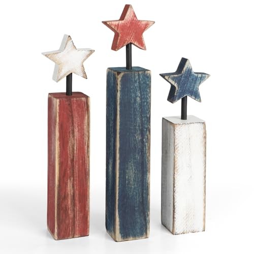 4th of July Table Decorations, 3Pcs Red White and Blue Decorations, Retro