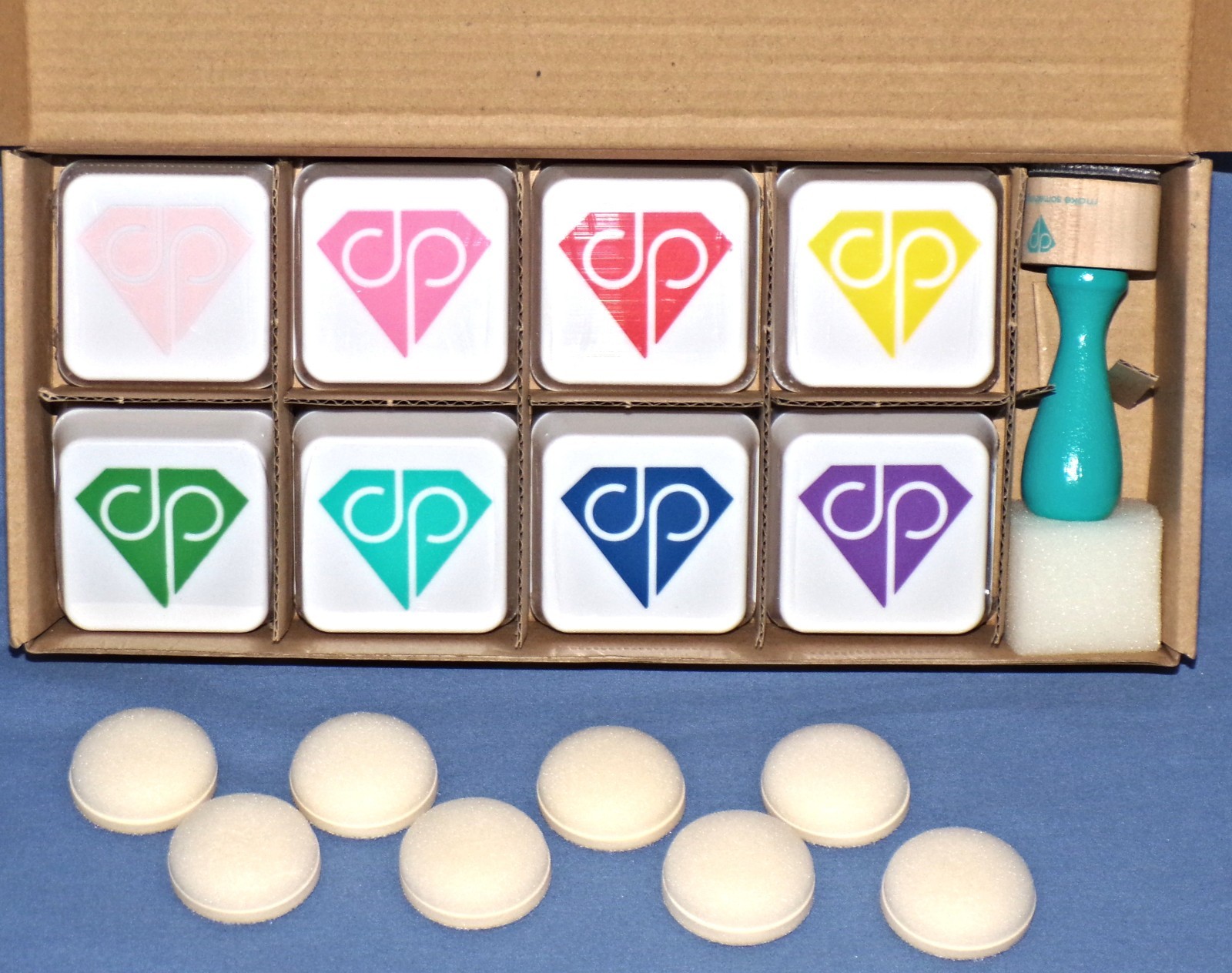 Diamond Press Ink Pads w/ 8 daubers & Wood Handle New NonToxic Dye Free Shipping