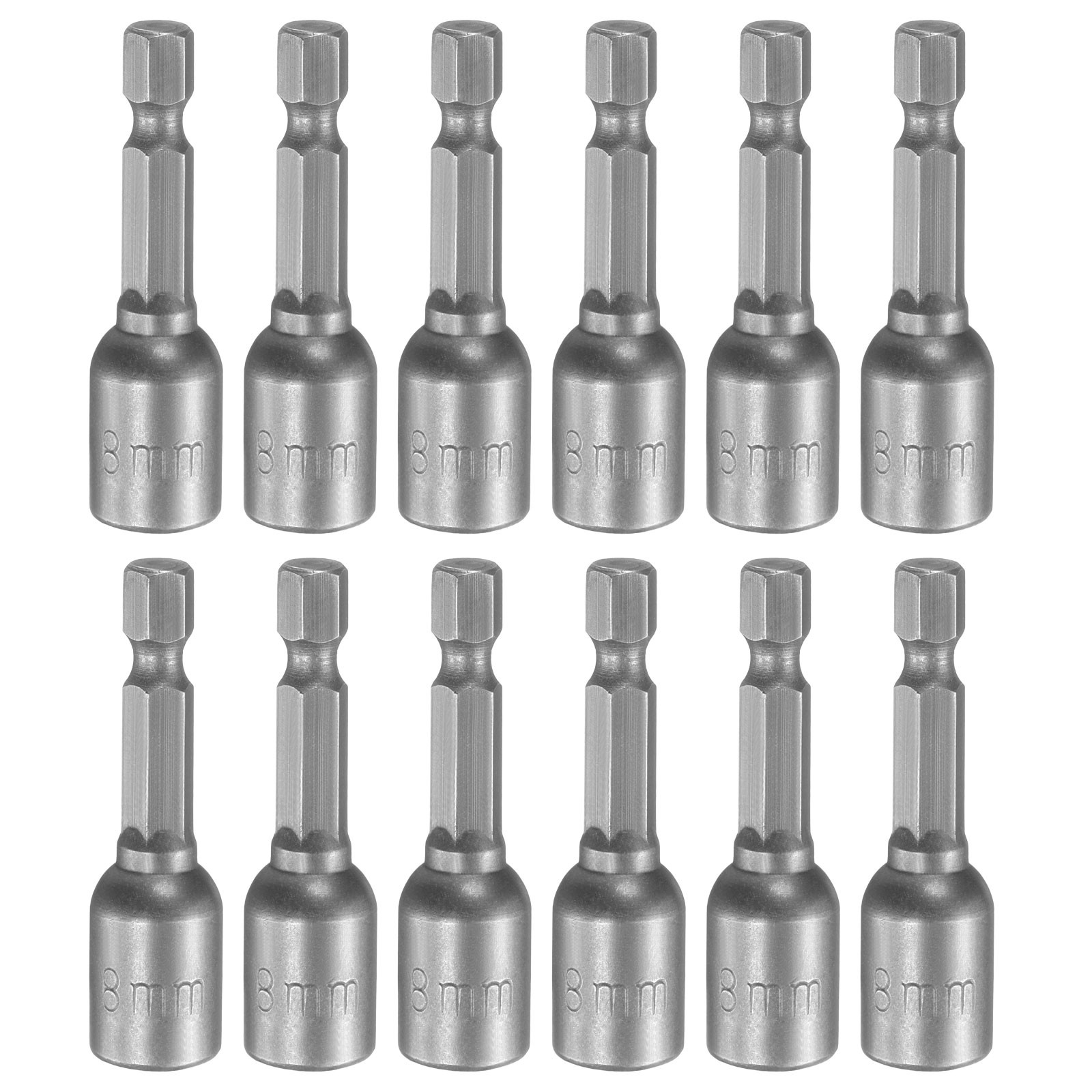 1/4" Hex Magnetic Nut 8mm Socket Wrench 48mm Silver 12pcs,