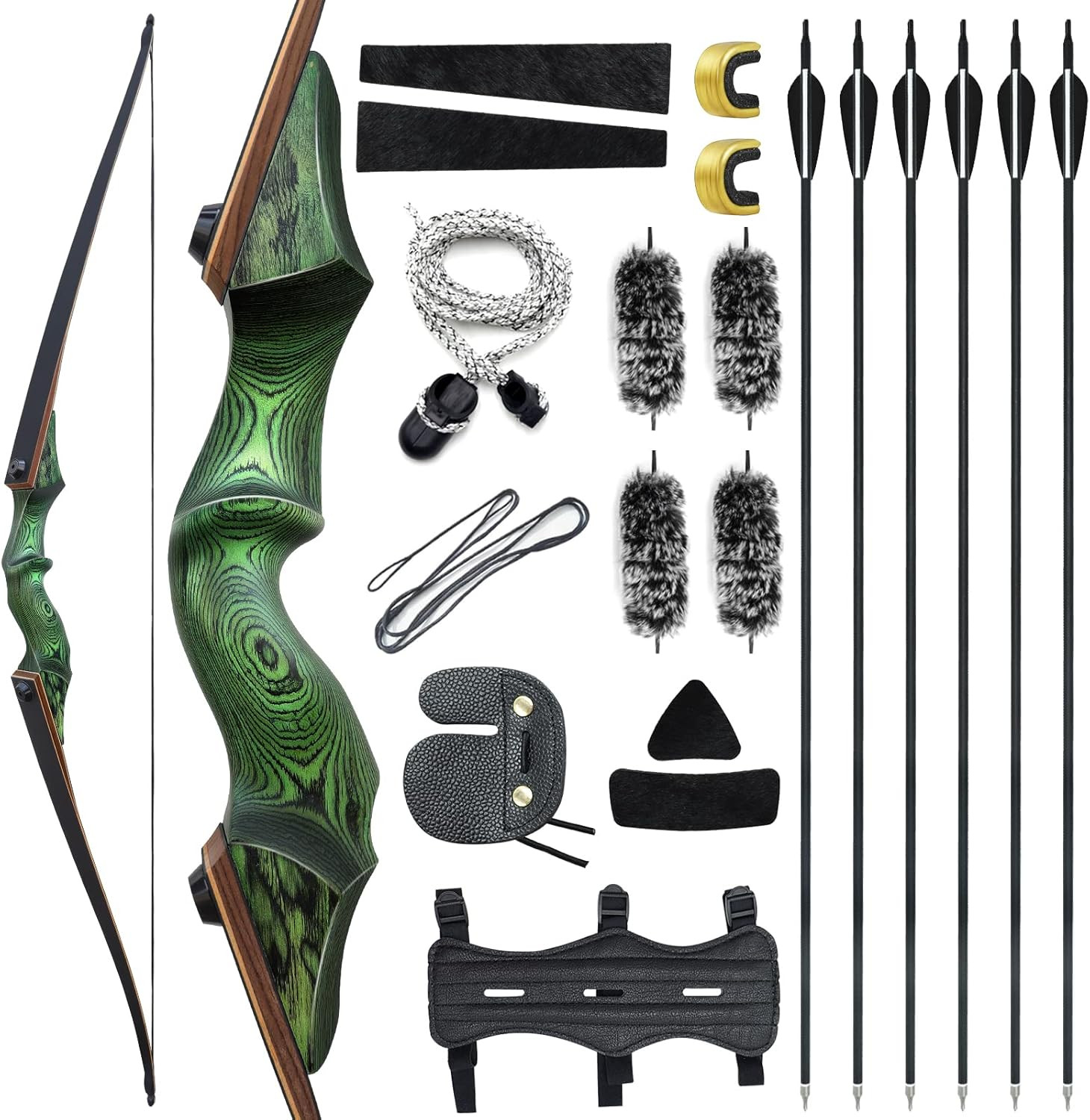60 Inch Black Hunter Longbow 20-60 Lbs Archery Bow Takedown Bow and Arrow Set wi