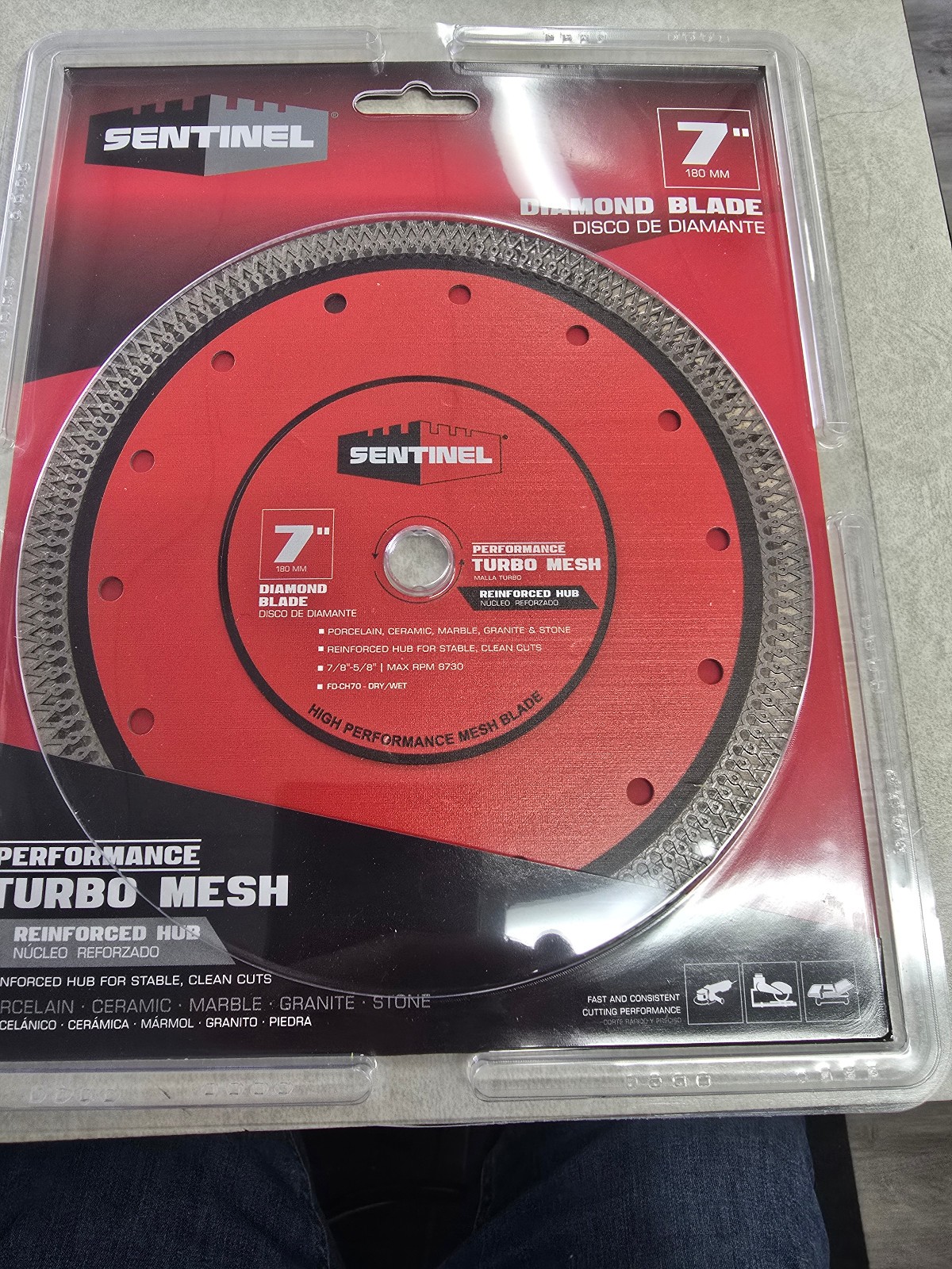 7in. Turbo Mesh Diamond Blade      Reinforced hub for stable,   Sentinel