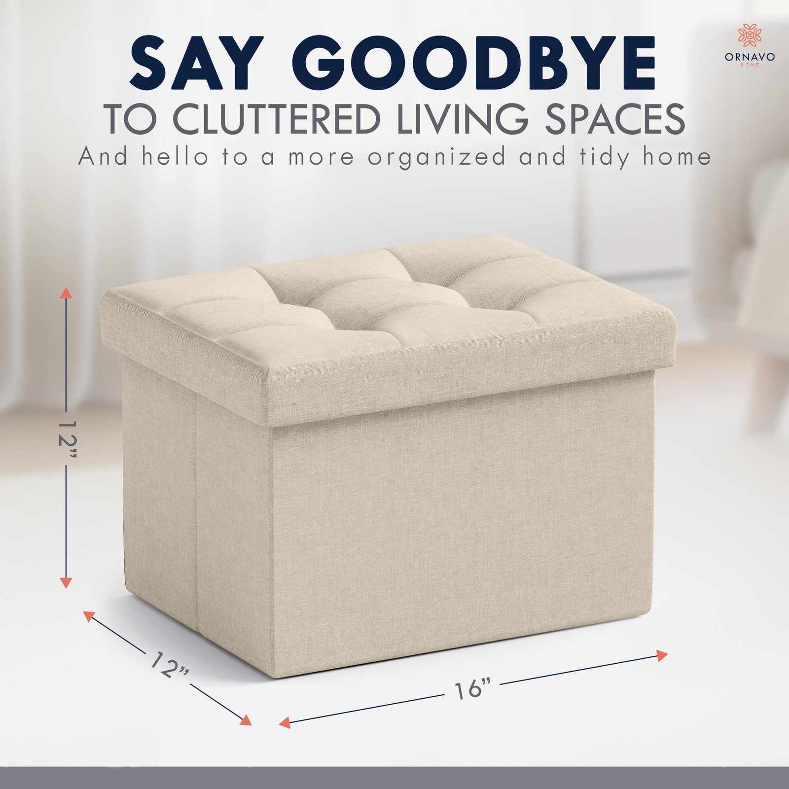 Otomana Rectangular Plegable De Lino Con Asiento De Lujo Color Beige