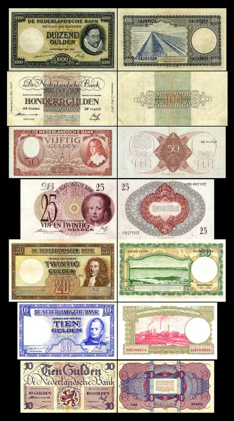10,10,20,25,50,100,1000 Guilders - Issue 07.05.1945 - Reproduction - 007