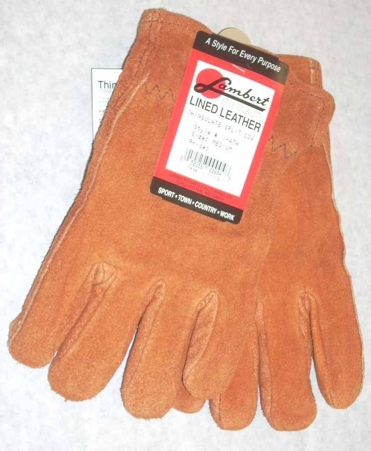 Lambert I-4TH Rust Split Cow Leather Gloves Thinsulate Lined Medium 3 Pairs