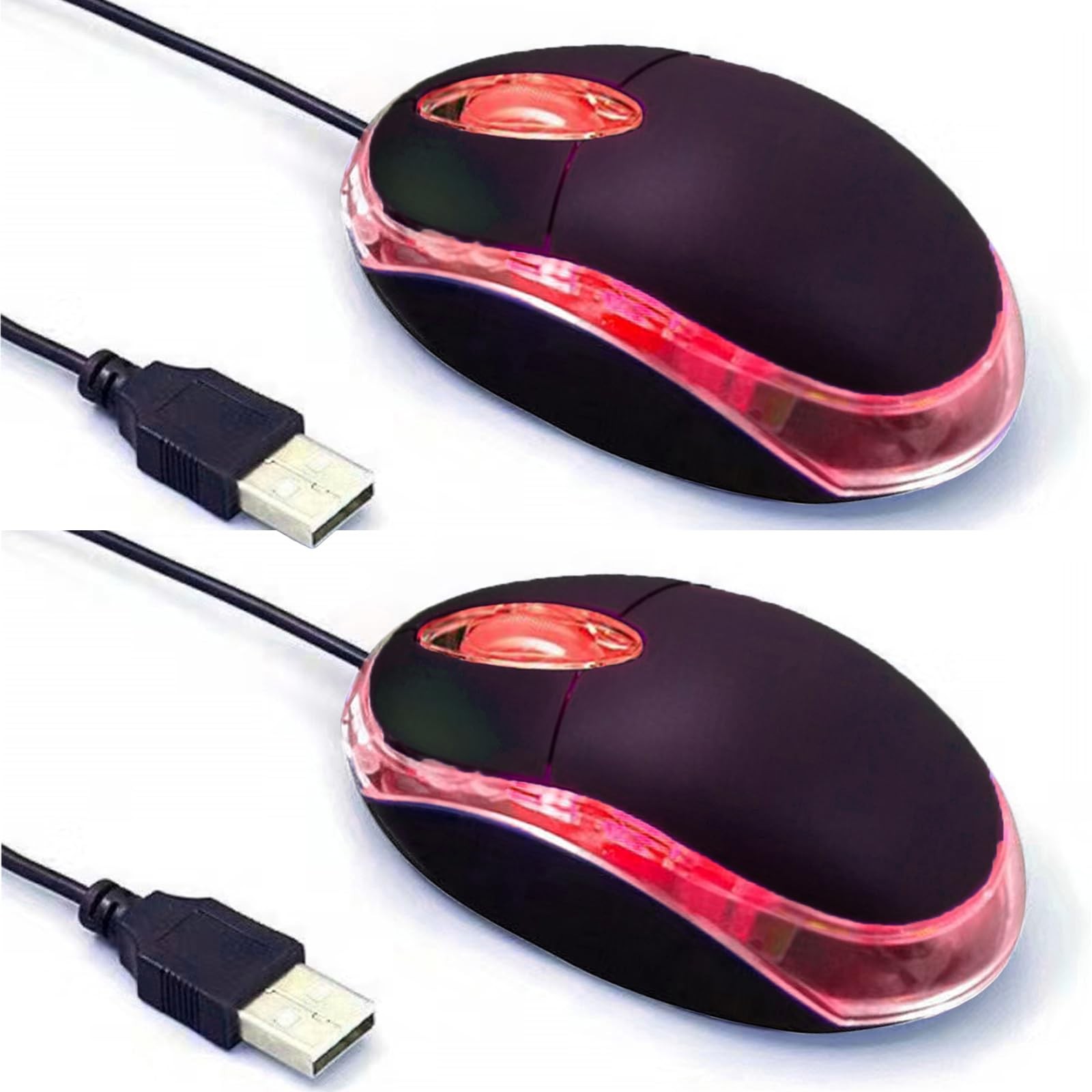 2 Pack Wired Mini Optical Mouse Computer Ergonomic 2 pack black