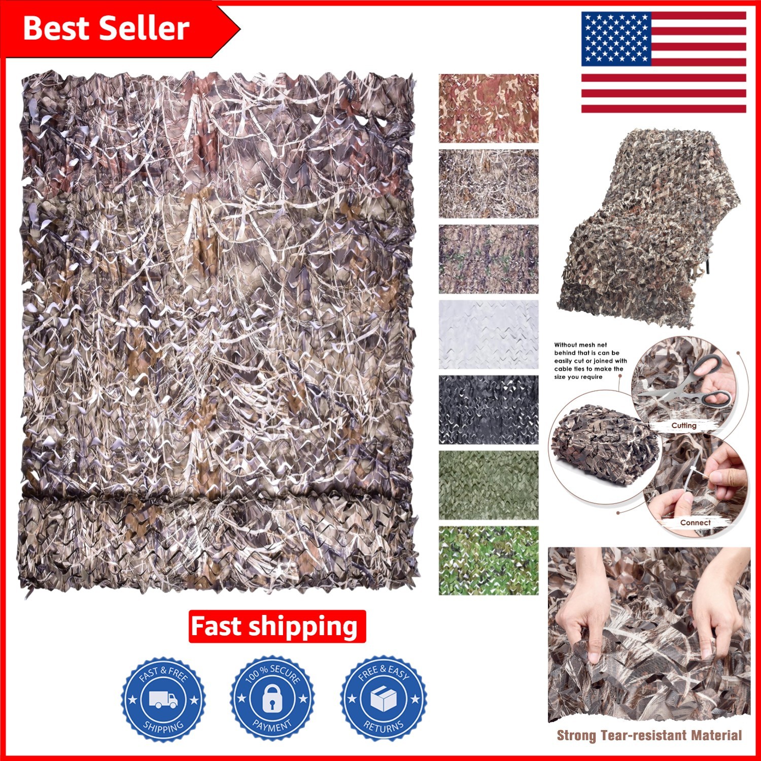 Durable Camo Mesh Netting for Camping, Parties, or Tactical Use - 1.5m x 2m
