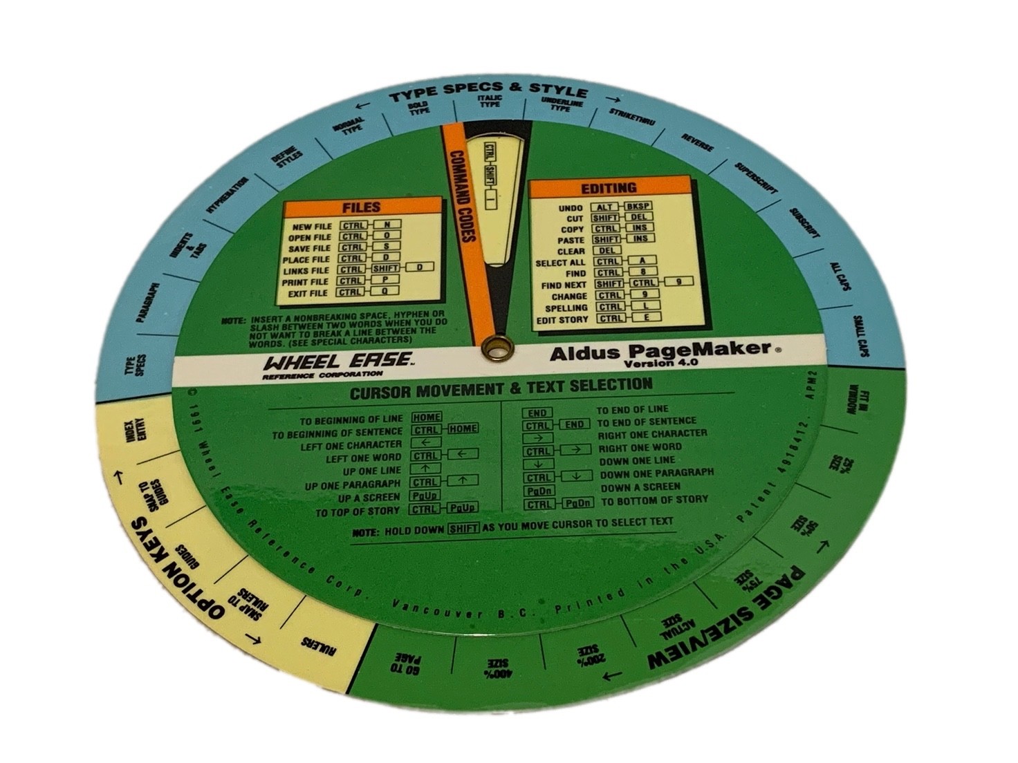 Wheel Ease Reference Corporation Formatting Wheel Aldus PageMaker 4.0 Tool