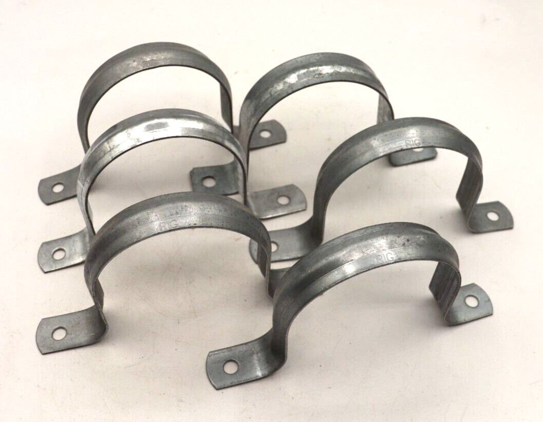 3 Inch, 2-Hole Rigid Conduit Strap, Lot of 6 Pieces, Steel/Zinc, New