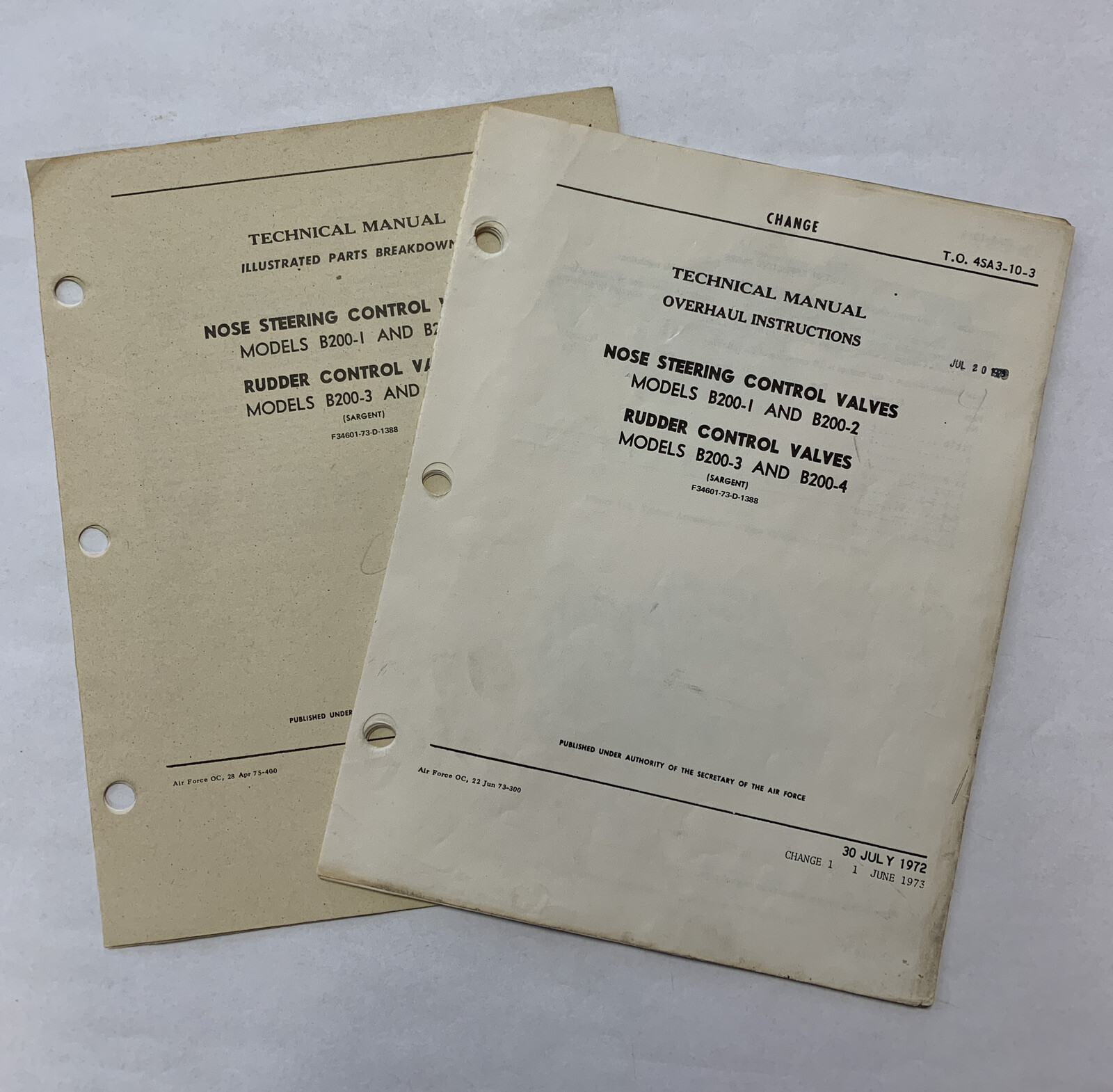 Sargent B200 Nose Steering & Rudder Control Valves Overhaul & Illust. Parts