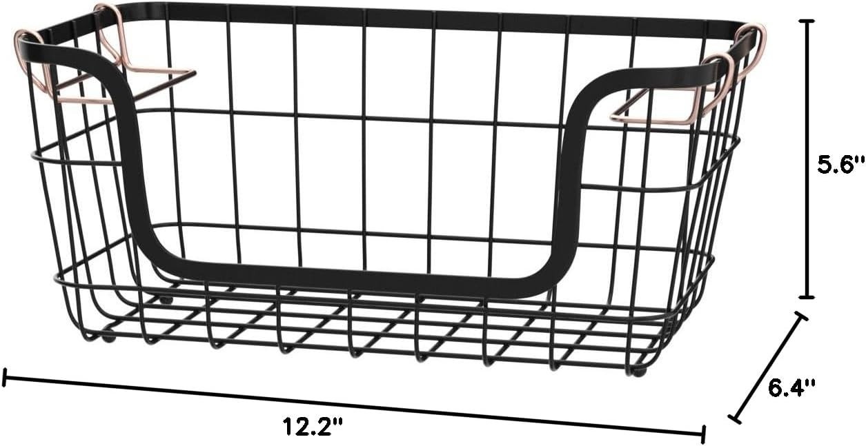 Stackable Metal Wire Rectangular Storage Basket Set Kitchen/Bathroom 2 Count
