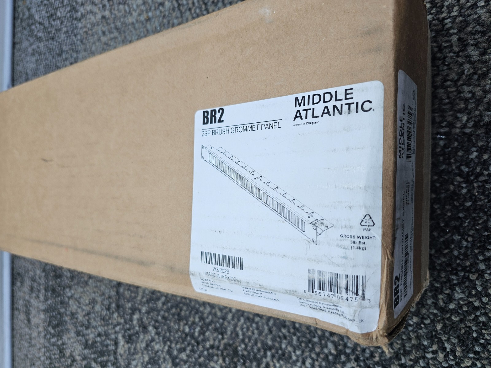 MIDDLE ATLANTIC BR2: 2SP Brush Grommet Cable Pass-Through Panel - Black