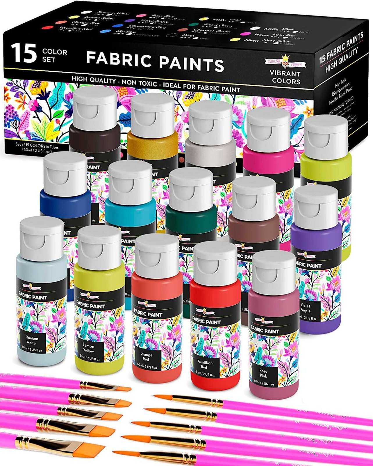 CHALKY CROWN Permanent Fabric Paint for Clothes, 15 Colors for Canvas, Textil...