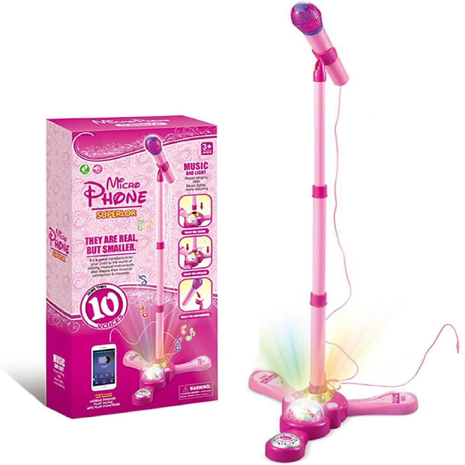 Kids Karaoke Machine with Adjustable Stand 15.75-35.4in - Gift for Ages 3+