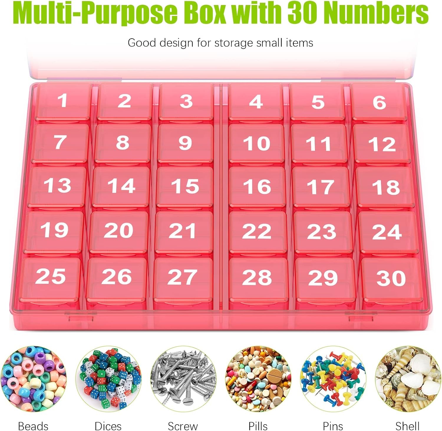 Monthly Pill Organizer Once a Day - 30 Box - Easy to Pink