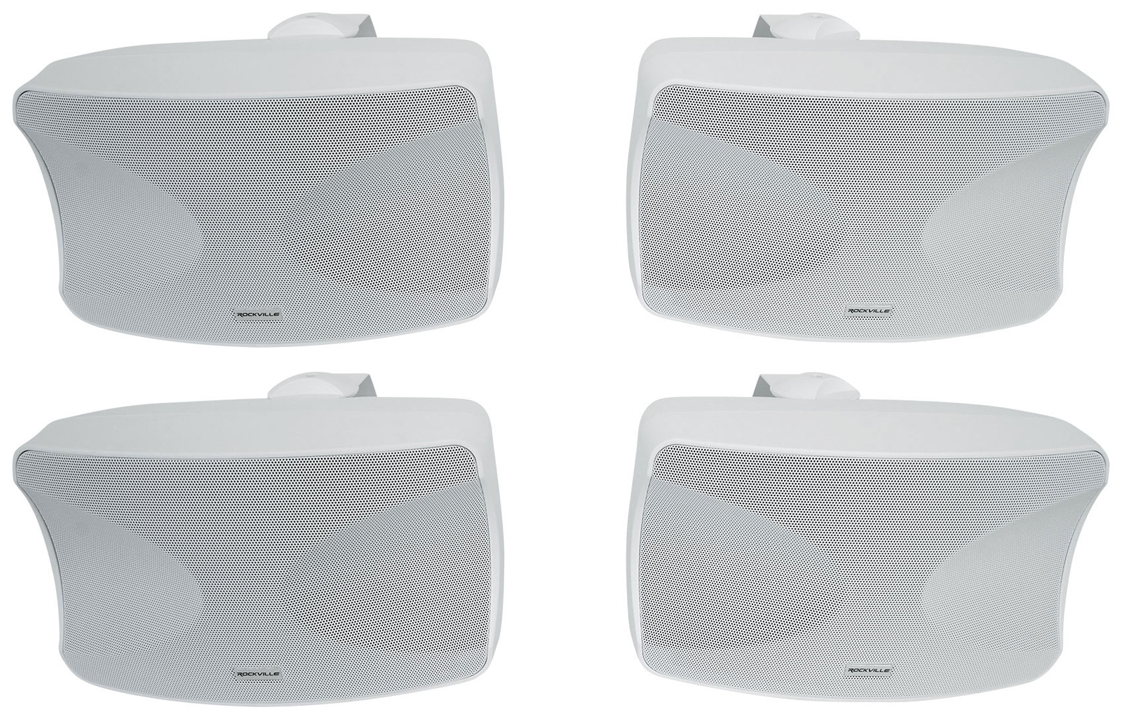 (4) Rockville WET-44 PRO Dual 4" 4-Way Swivel 70V Commercial Speakers in White