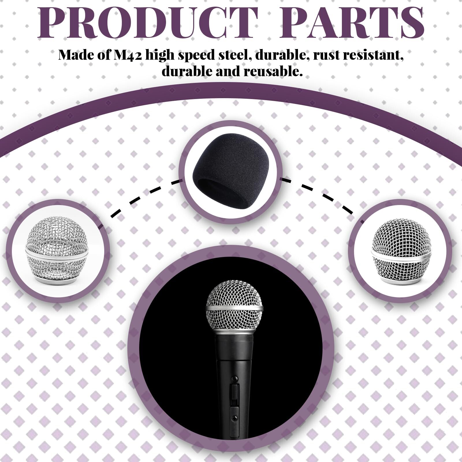 4 Pack Microphone Head Replacement Standard Size with Foam