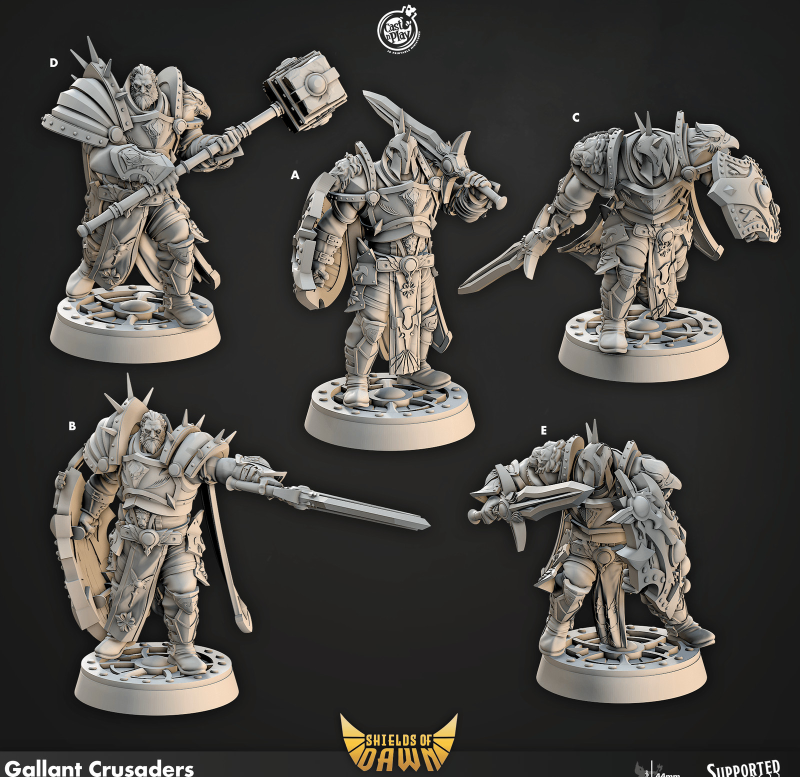 3D Printed Cast n Play Gallant Crusaders Shields of Dawn 28mm 32mm D&D