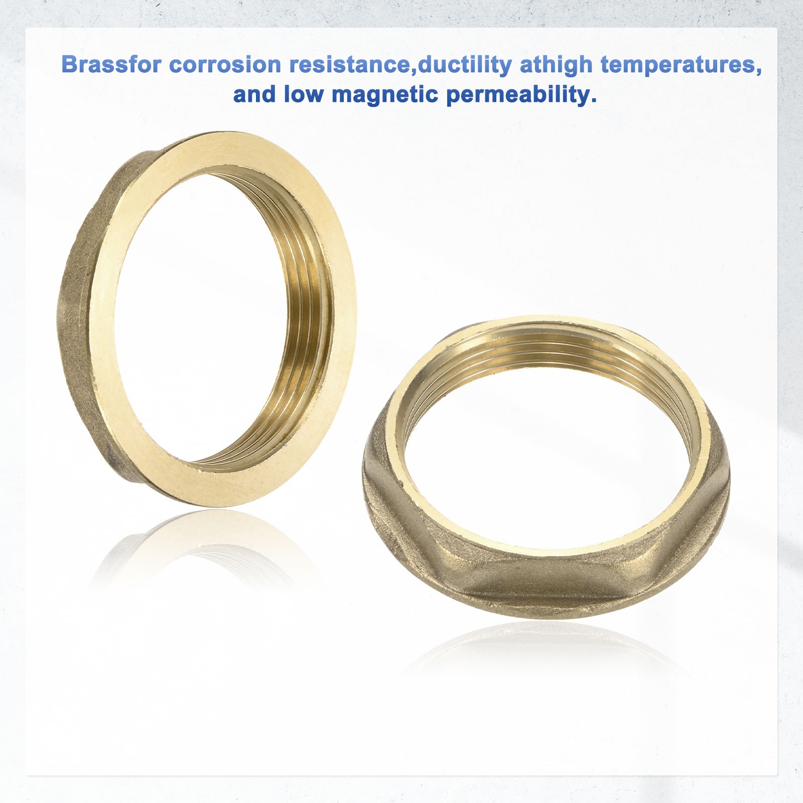 2 Pcs Brass G 1-1/2" Pipe Fitting Flange Hex Locknuts with Washer