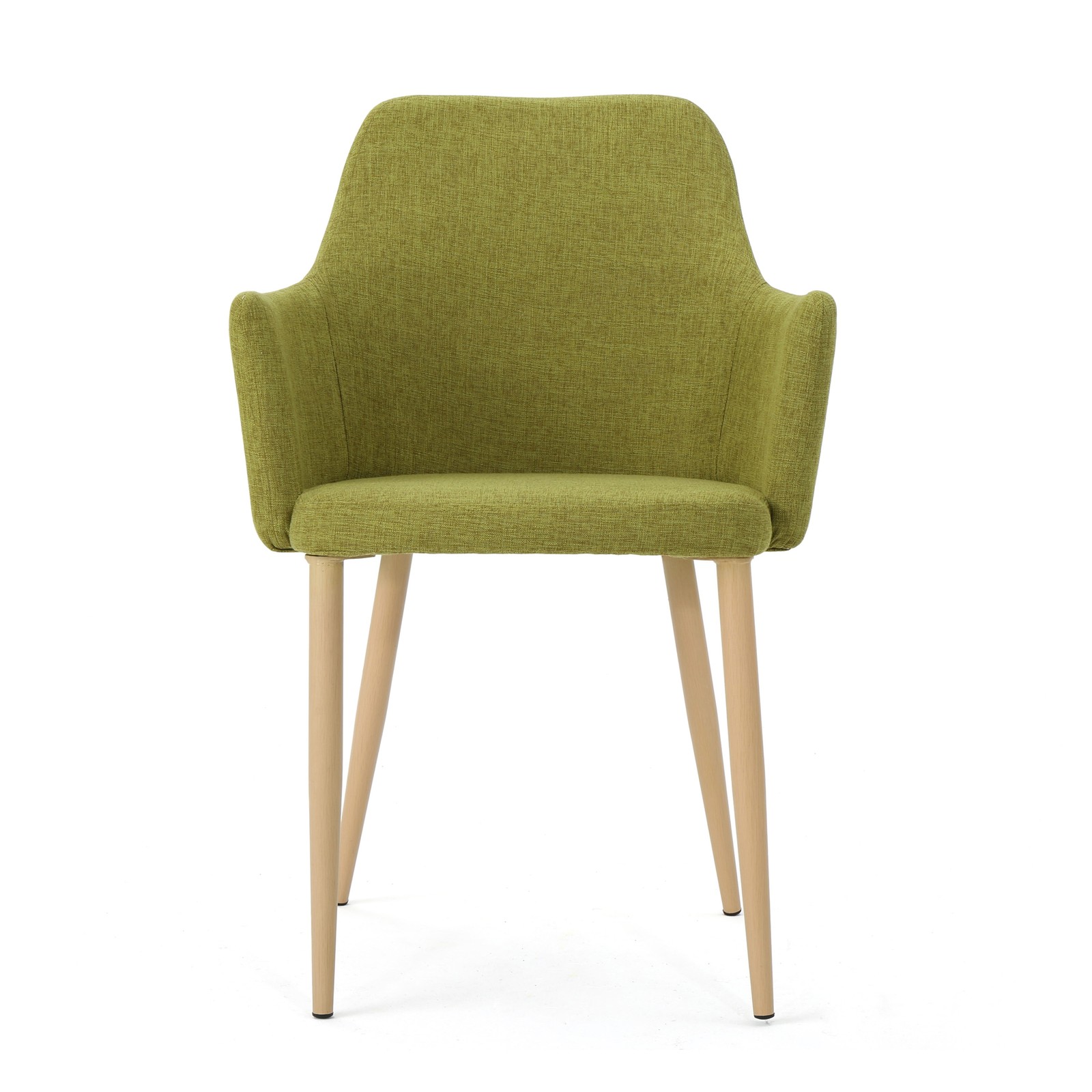 Green Fabric Dining Chairs Set of 2, Wood Finish Iron Frame Contoured Seat