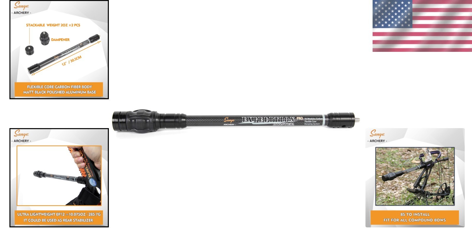 Lightweight 12" Archery Bow Stabilizer for Compound Bow with Adjustable Weights