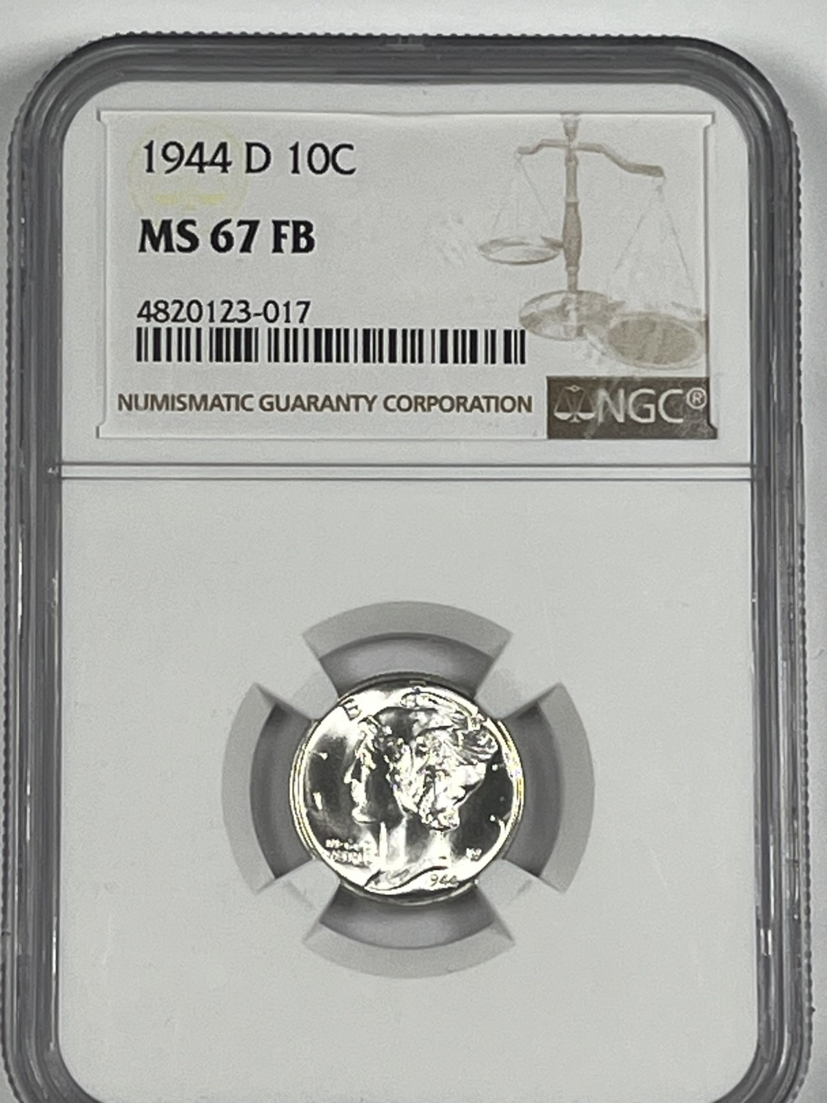 1944-D Mercury Dime : PCGS  MS67FB   Blazing White