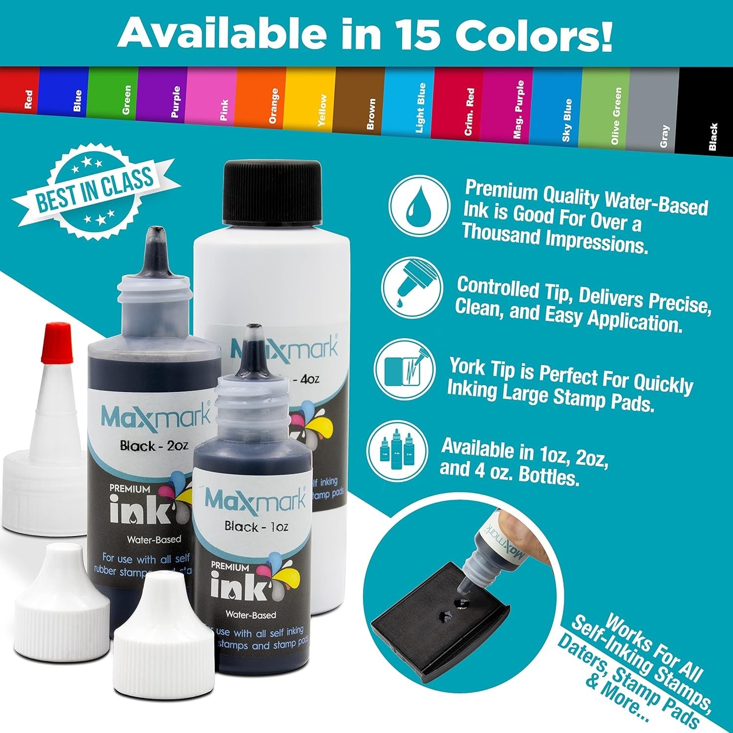 2 oz. Black Ink for Stamps - Controlled Tip for Precision Stamping