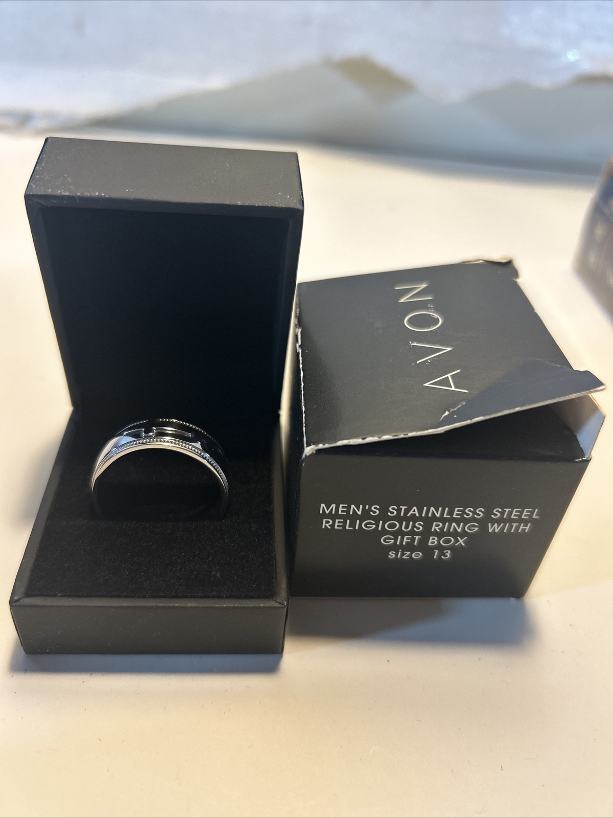 Avon Men's Stainless Steel Cross Ring Wedding Band Size 13