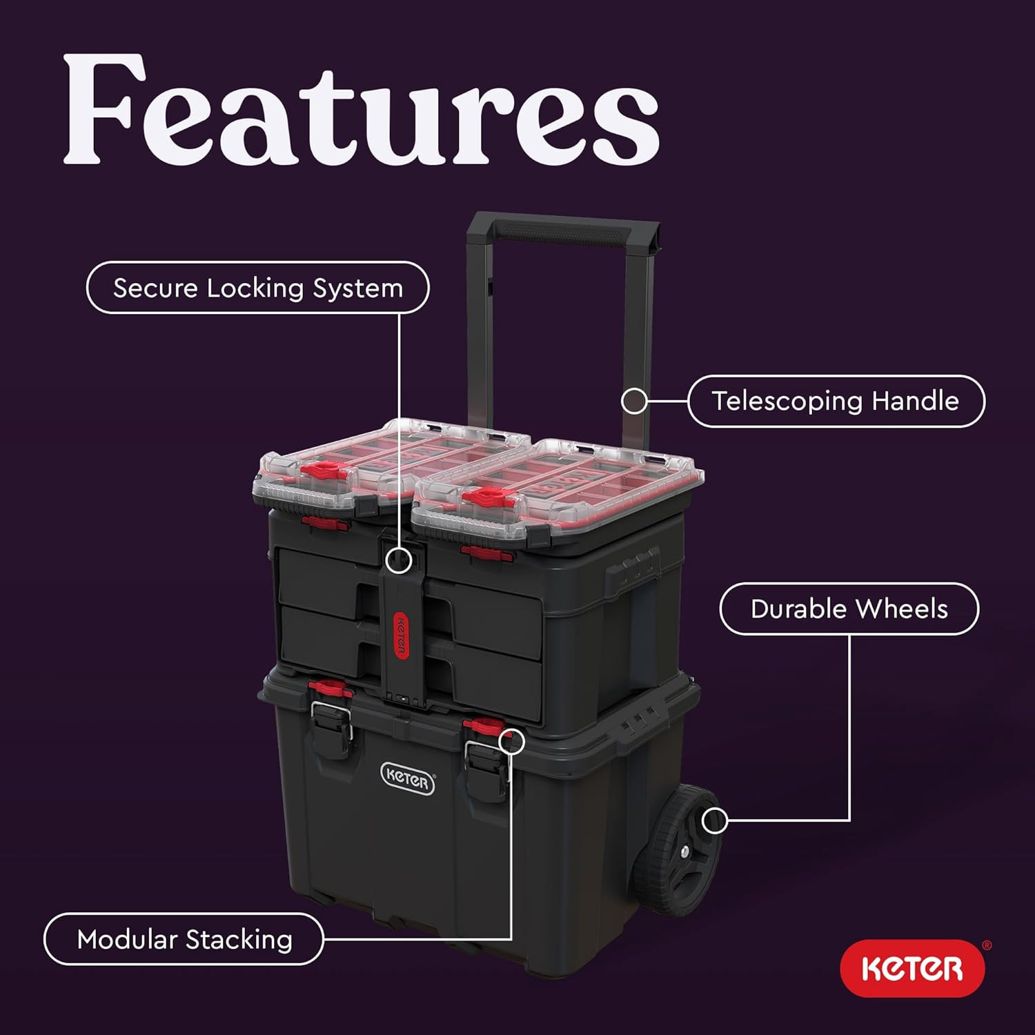 Stack N’ Roll 4-Piece Rolling Tool Storage System – Includes Large Rolling Tool