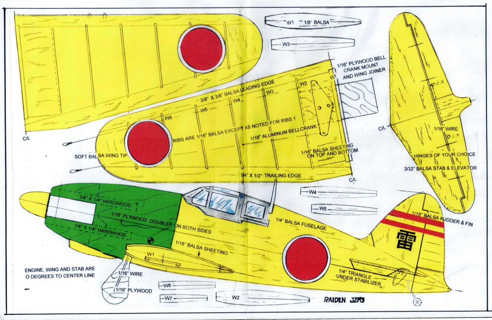 Japanese Raidin  /2 A  WW-II   U-Control Model airplane plans