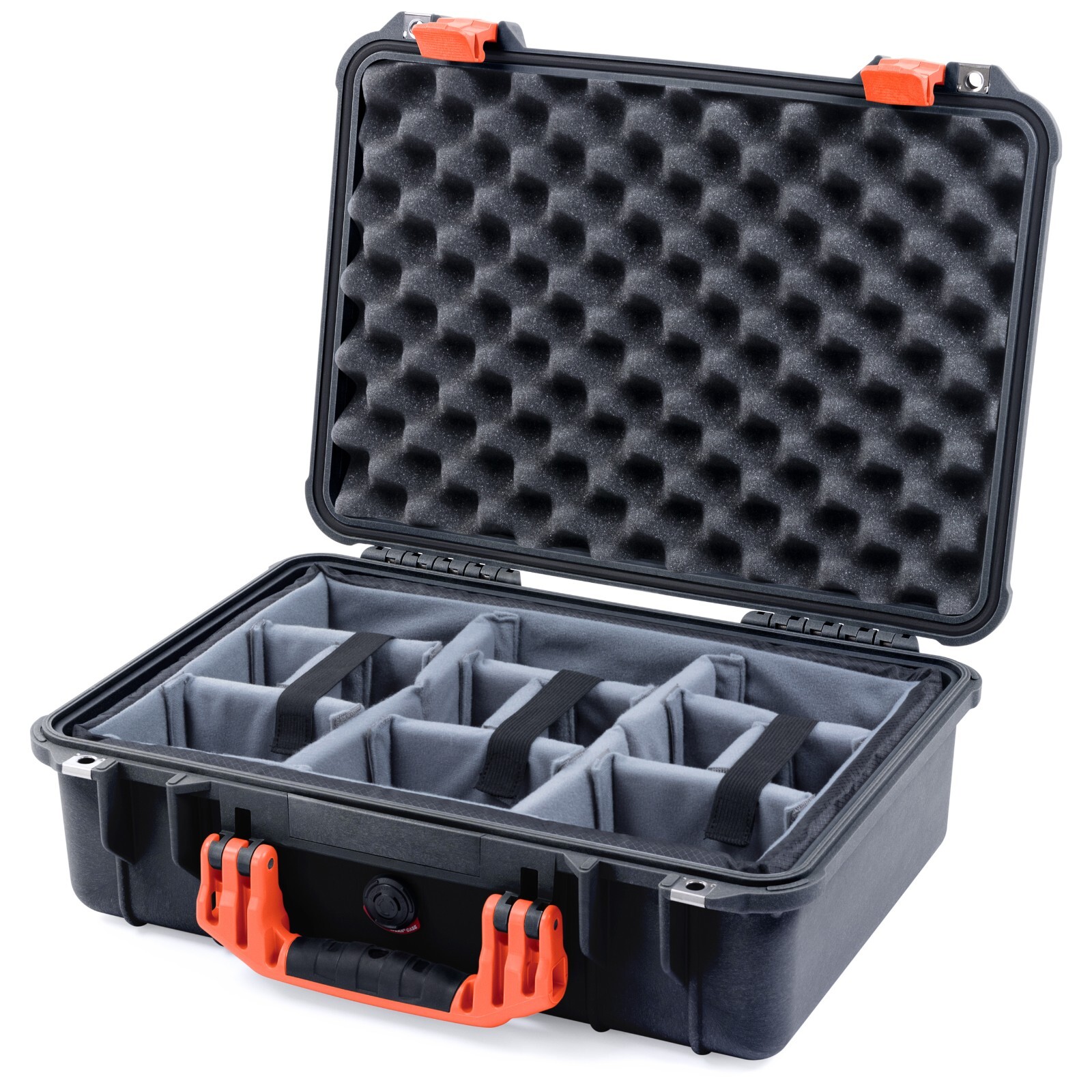 Black and Orange Pelican 1500 case with dividers.