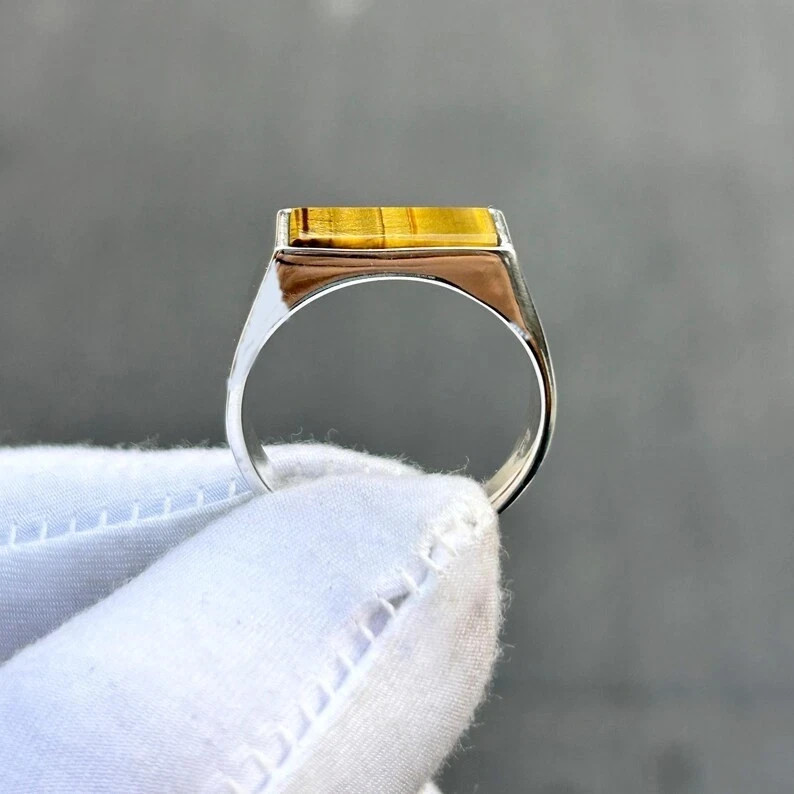 Genuine Tiger’s Eye Ring Solid 925 Sterling Silver Men’s Statement Jewelry
